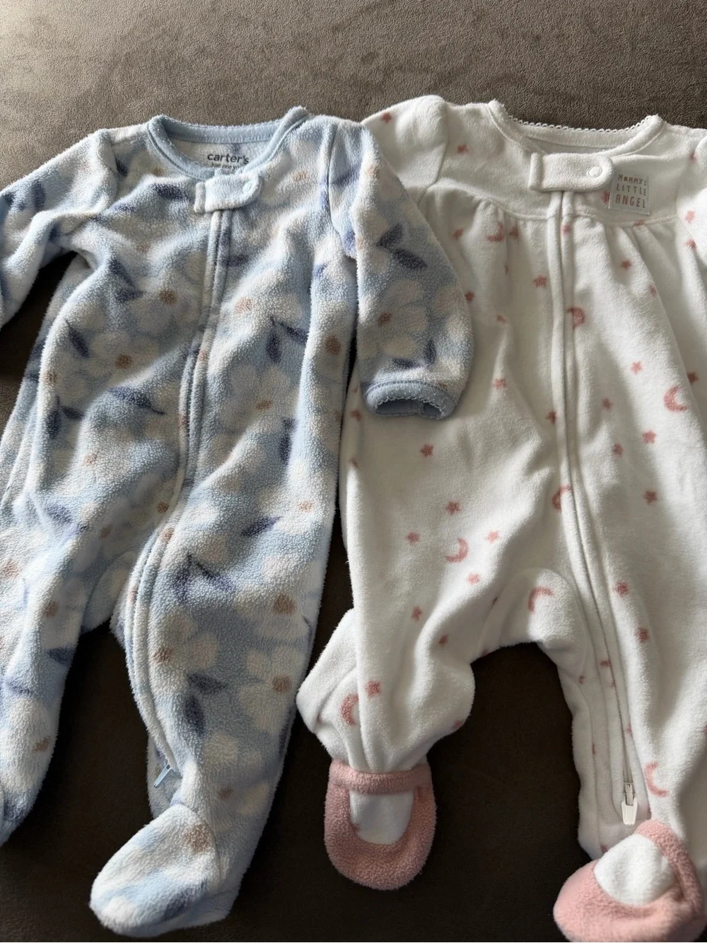 Carter's Blue and White Floral Fleece Footed One-Piece